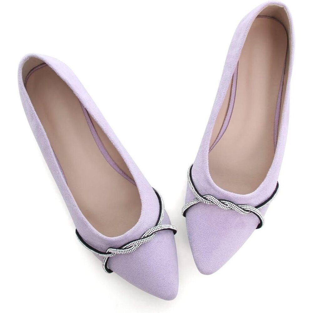 Women's Light Purple Casual Fashion Chain Pointed Toe Ballet Flat Rhinestone - Picture 3 of 7